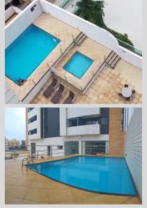 a collage of two pictures of a swimming pool at Flat Biarritz - Ao lado da Litoranea - Ferreira Hospedagens in São Luís
