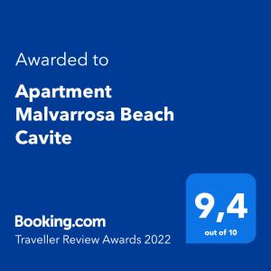 Certificat, récompense, panneau ou autre document affiché dans l'établissement Apartment Malvarrosa Beach Cavite