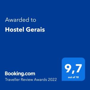 Сертификат, награда, вывеска или другой документ, выставленный в Hostel Gerais