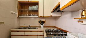 een kleine keuken met een wastafel en een fornuis bij EM Holiday Apartment2 in Quartu SantʼElena