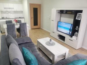a living room with a couch and a tv at Apartman DalMe in Novi Pazar