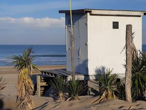 a small building on the beach near the ocean at ILUSIONES Bosque y Mar in Mar de las Pampas