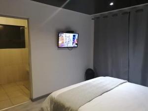 1 dormitorio con 1 cama y TV en la pared en K4 Bed and Breakfast, en Maseru