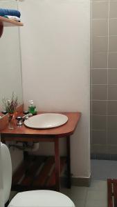 a bathroom with a sink and a toilet at ESTANCIA LA SERENA in Perito Moreno