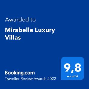 Certifikát, hodnocení, plakát nebo jiný dokument vystavený v ubytování Mirabelle Luxury Villas