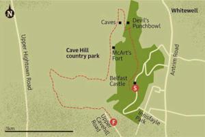 een kaart van het Cayury Hill County park bij Loughview chalet in Whitehouse Lower