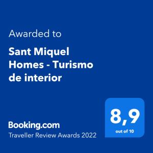 Ett certifikat, pris eller annat dokument som visas upp på Sant Miquel Homes - Turismo de interior