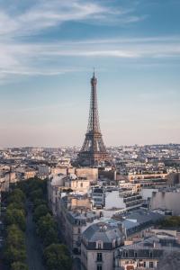 a view of the eiffel tower from above at citizenM Paris Charles de Gaulle Airport in Roissy-en-France