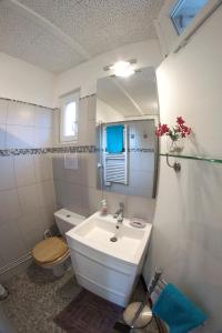 a bathroom with a sink and a toilet and a mirror at La Maison D'Adam in Hellemmes-Lille