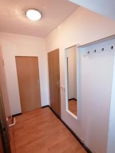 an empty room with a door and a mirror at schöne Ferienwohnung über den Dächern von Plauen in Plauen