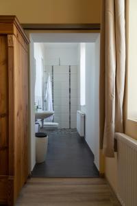 a bathroom with a sink and a toilet in a room at DK Glasmanufaktur GmbH in Wurzbach