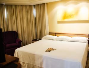 a hotel room with a bed and a chair at Pousada dos Girassóis in Palmas +37 photos