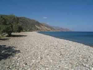 a rocky beach with trees on the side of the water at Camping Paleochora in Palaiochora