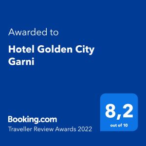 Certifikát, hodnocení, plakát nebo jiný dokument vystavený v ubytování Hotel Golden City Garni