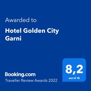 a screenshot of a hotel golden city card with the text awarded to hotel golden city at Hotel Golden City Garni in Prague