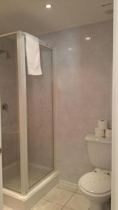 a bathroom with a shower and a toilet at Westholme Hotel in Blackpool