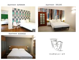un collage di tre foto di una camera da letto di Carulli 69 - Check-in Express apartments a Bari