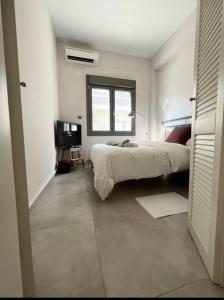 a bedroom with a large bed and a television at Nikaia Metro House in Piraeus