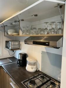 A kitchen or kitchenette at Moderne stacaravan