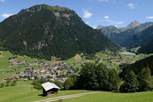 un piccolo villaggio in una valle in montagna di Zentrum Appartements Lorenzin a Gaschurn