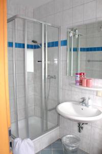 ein Bad mit einer Dusche und einem Waschbecken in der Unterkunft Gasthof Via Vita in Treuchtlingen