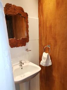 La salle de bains est pourvue d'un lavabo et d'un miroir. dans l'établissement Calafates y lavandas, à Chile Chico