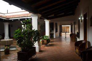 a lobby with potted plants in a building at Hotel Posada Santa Rita in Mascota