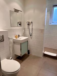 La salle de bains est pourvue de toilettes, d'un lavabo et d'un téléphone. dans l'établissement Old Town View, à Cologne