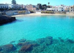 a large body of water with a beach and buildings at La stella di Chanel in Nardò