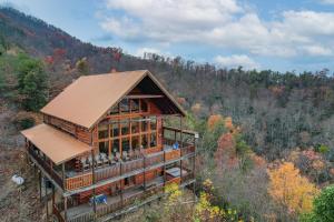 an overhead view of a log cabin in the woods at Copper Top - Stunning Views, and Hot Tub in Sevierville