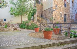 a courtyard with pots of plants in front of a building at Cozy Apartment In Tossa De Mar, Girona in Tossa de Mar