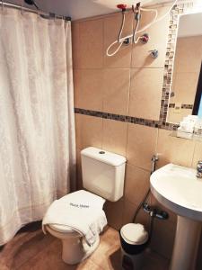 a bathroom with a toilet and a sink at Plaza Hotel Fray Bentos in Fray Bentos +35 photos