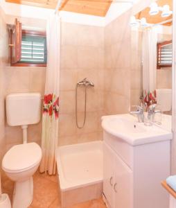 a bathroom with a toilet and a sink and a shower at Apartments Romic in Jadrija