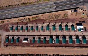 an overhead view of a building with green domes at Gooseberry Lodges Zion National Park Area in Apple Valley