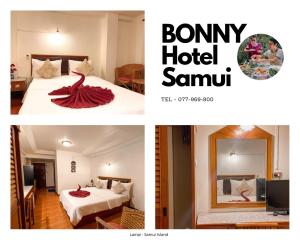 a collage of two pictures of a hotel room at Bonny Hotel in Lamai