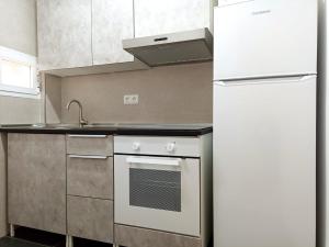 a kitchen with a white refrigerator and a sink at El Jardin BeNerja in Nerja