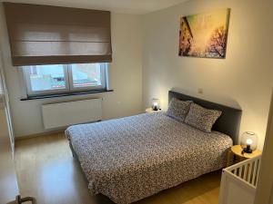 - une chambre avec un lit et une fenêtre dans l'établissement Duplex appartement Dujardin, à Blankenberge