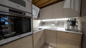 凱米耶爾維的住宿－Arcticvillas Tunturituikku，厨房配有白色橱柜和水槽