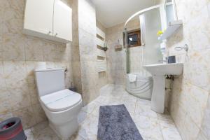 La salle de bains est pourvue de toilettes et d'un lavabo. dans l'établissement La Casa Nord, à Bucarest