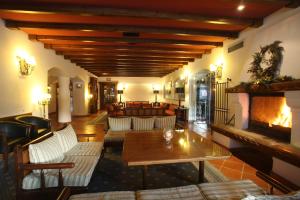 a living room with couches and a fireplace at HOTEL SPA MONTANA in Karpenisi