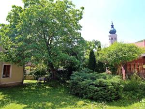 a yard with a tree and a building with a tower at Apartment Alte Post-1 by Interhome in Aggsbach
