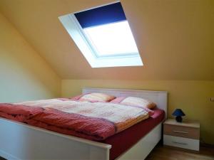 Schlafzimmer mit einem Bett und einem Dachfenster in der Unterkunft Apartment Schleichert-1 by Interhome in Barkholt