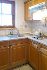 kuchnia z drewnianymi szafkami i zlewem w obiekcie Apartment Gredler-2 by Interhome w Mayrhofen