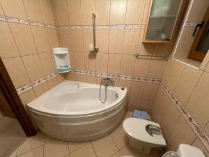 a small bathroom with a tub and a toilet at Mikerynos 1 in Sinaia