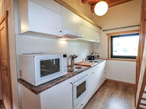 a kitchen with white cabinets and a microwave at Apartment Adlerhorst - Top 5 by Interhome in Grünau im Almtal