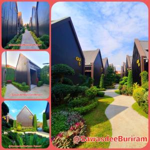 un collage de cuatro fotos de una casa en Sawasdee​ Buriram​ Resort, en Buriram