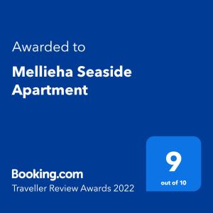 Ein Zertifikat, Auszeichnung, Logo oder anderes Dokument, das in der Unterkunft Mellieha Seaside Apartment ausgestellt ist