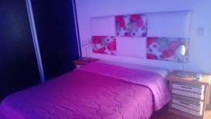 a bedroom with a bed with a pink blanket at La soñada in Mar Azul