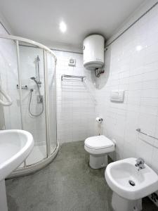 W łazience znajduje się prysznic, toaleta i umywalka. w obiekcie B&B Il Sorriso w mieście Napoli