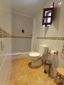 łazienka z toaletą i wanną w obiekcie CASA FELISA w mieście Pola de Somiedo